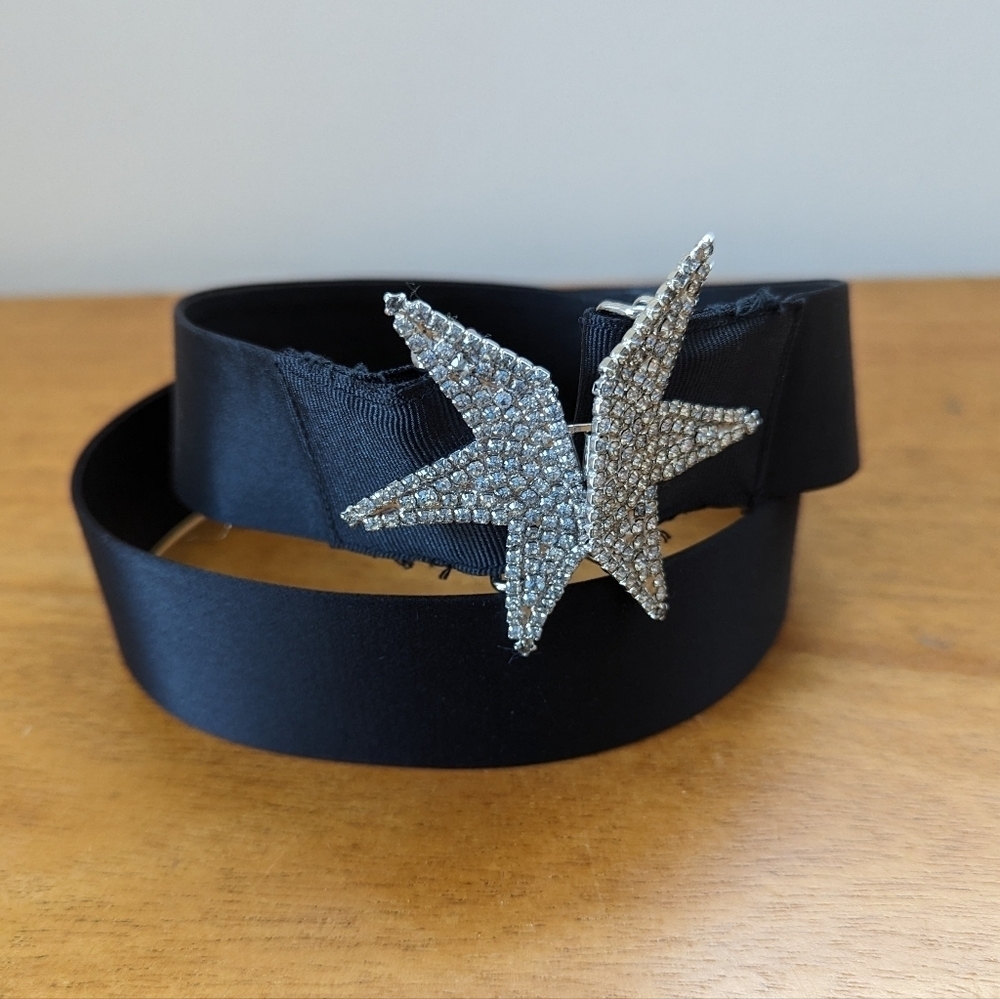 Vintage 90s Crystal Rhinestone Star Satin Belt Statement Maximalist